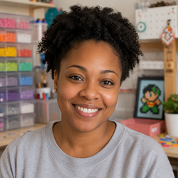 Portrait of Sarah, a teacher leading a classroom craft